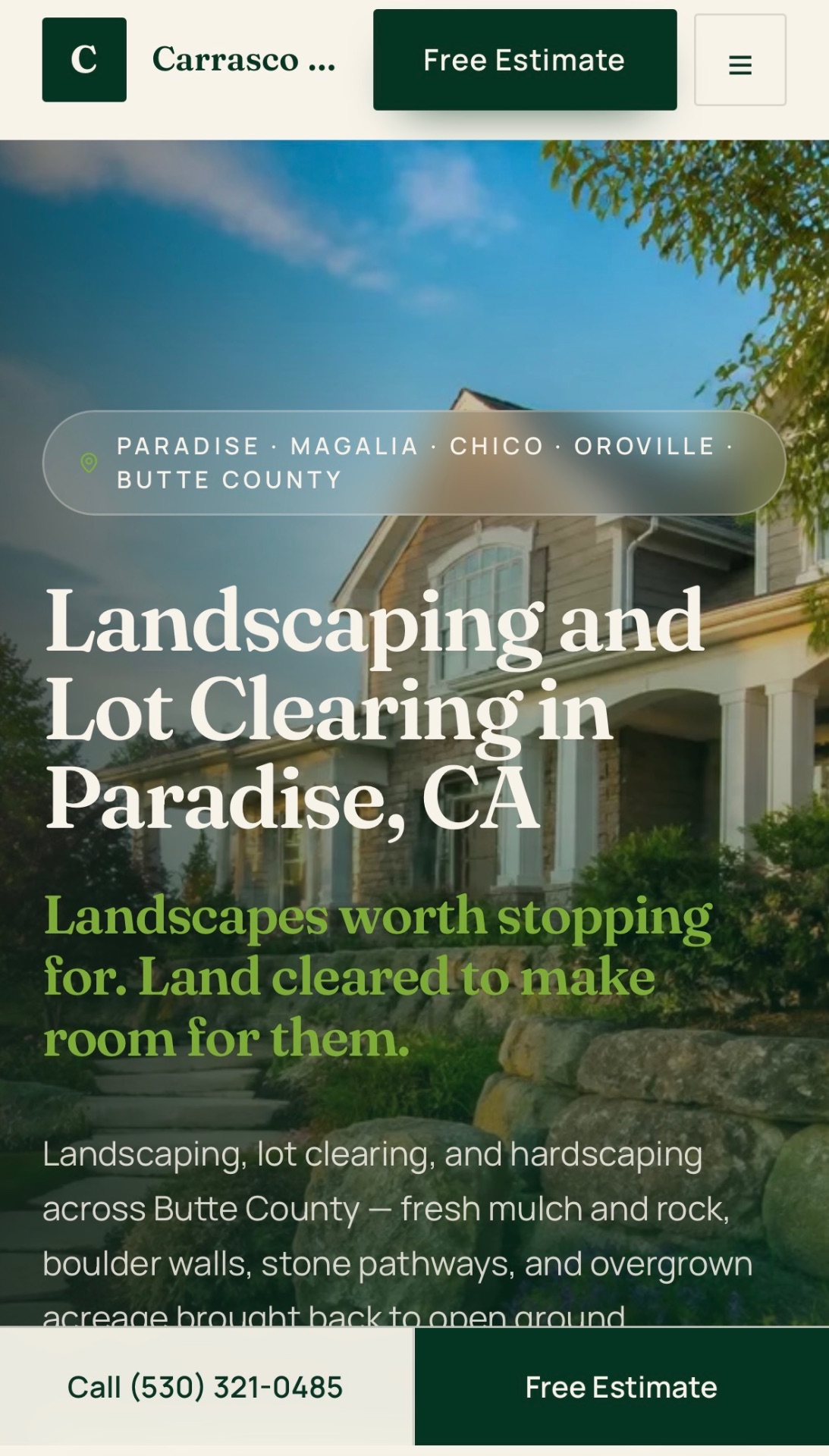 Carrasco Landscaping responsive website designed by Gravity Content Agency.