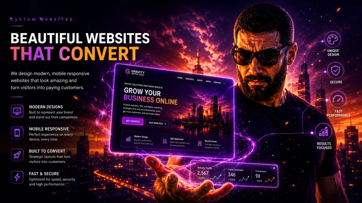 Beautiful modern website assembled from glowing code for a local business