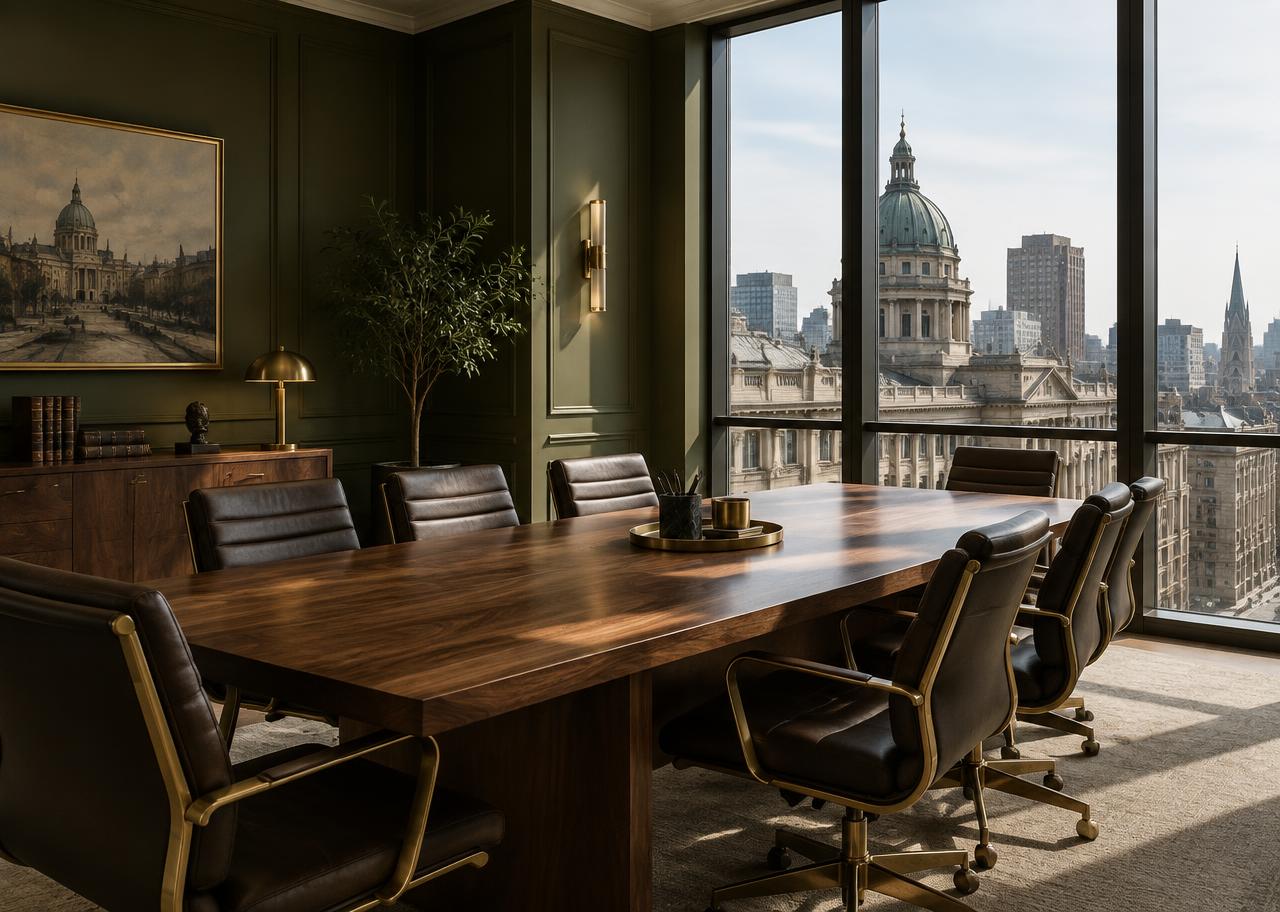 Refined law office interior for the Copper & Sage Law concept
