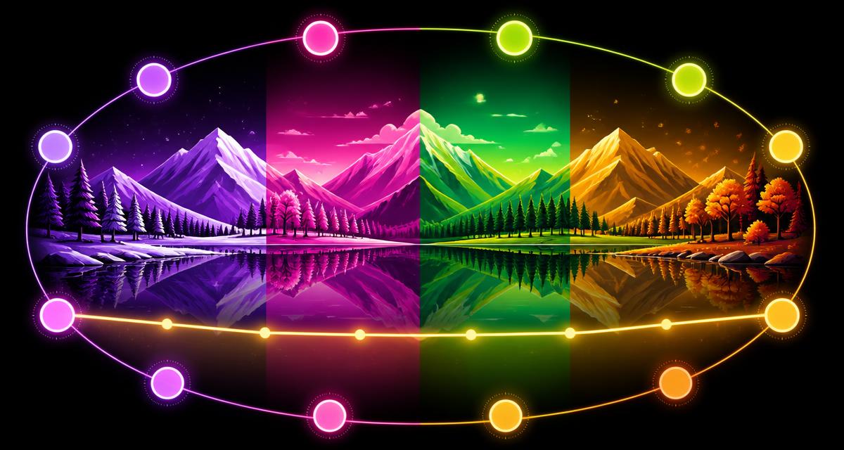 Lake Tahoe year-round visibility illustration with alpine mountains across four seasonal color zones