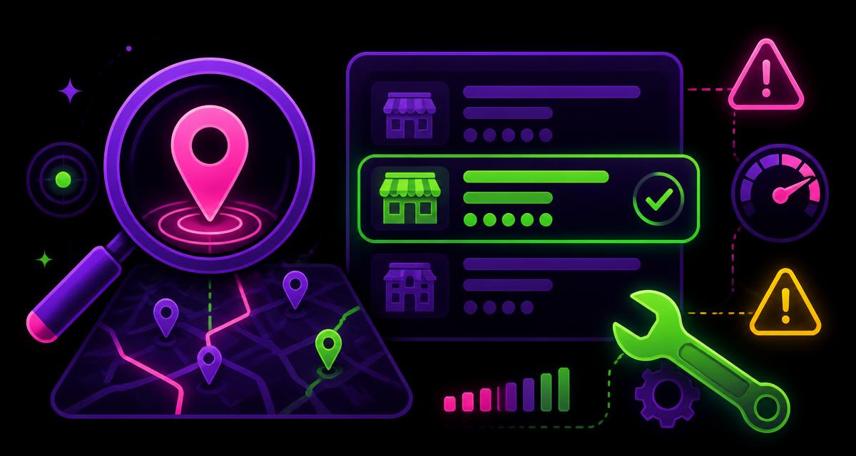Moreno Valley SEO troubleshooting illustration with a magnifying glass over a local map pin