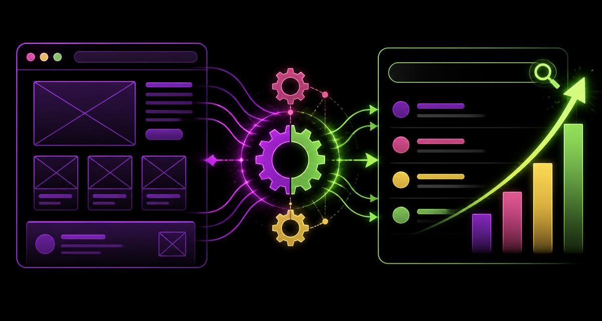 Placer County website design and SEO illustration with a site wireframe linked to a rising ranking chart