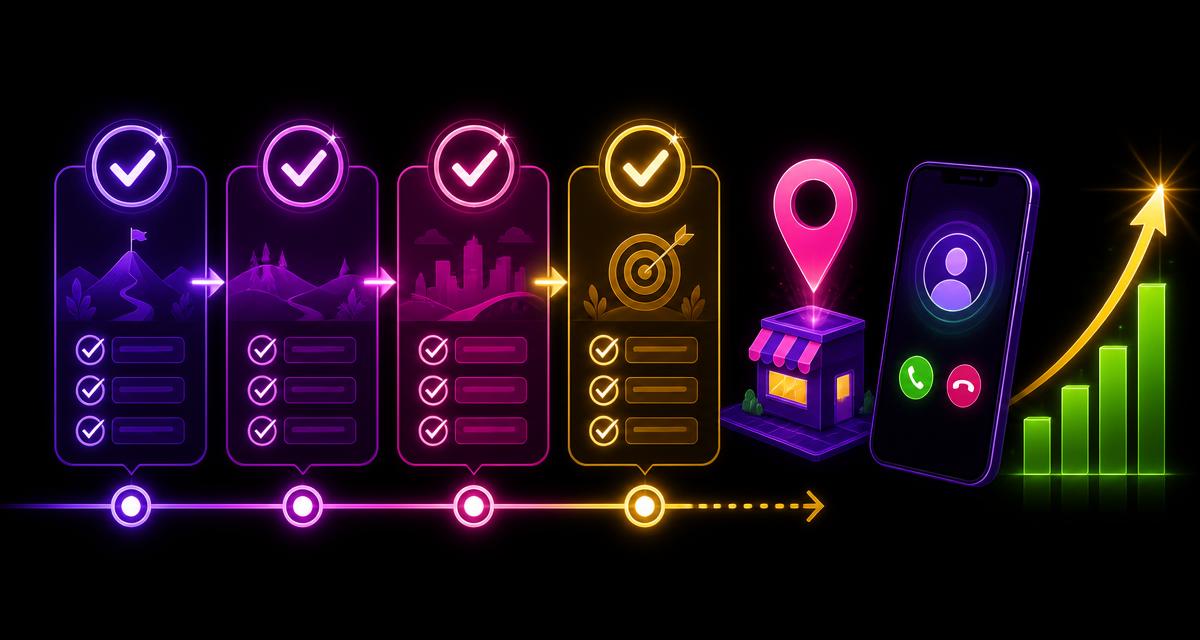 Rohnert Park local SEO plan illustration with four weekly checklist cards and an incoming call