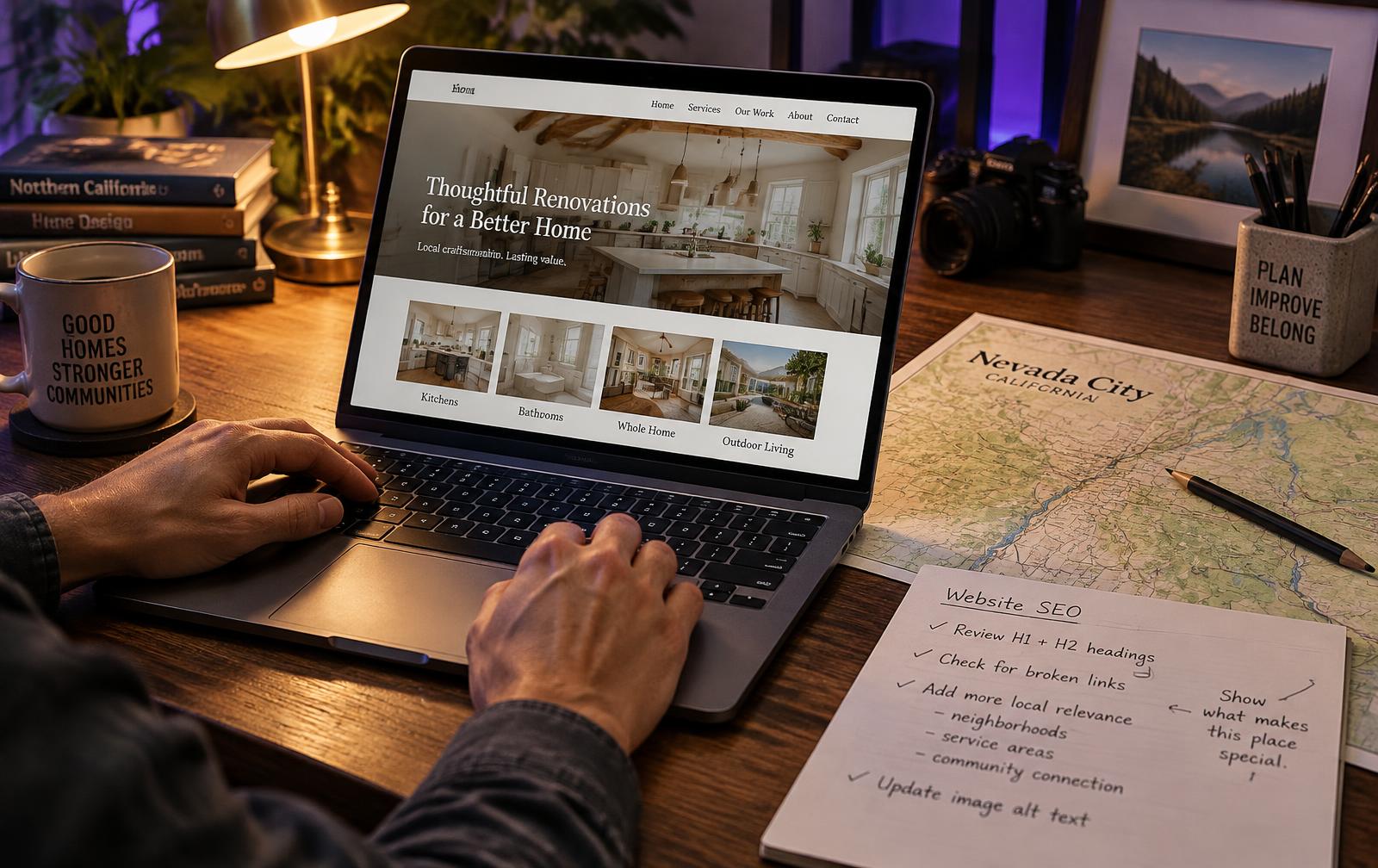 Search specialist reviewing a website and local visibility plan